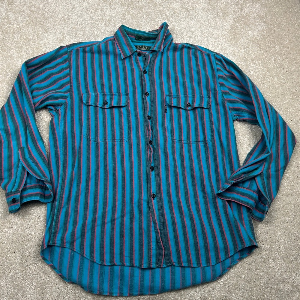 Vintage Levi's Sutter Creek Shirt M Striped Cotton 90s Grunge Long Sleeve